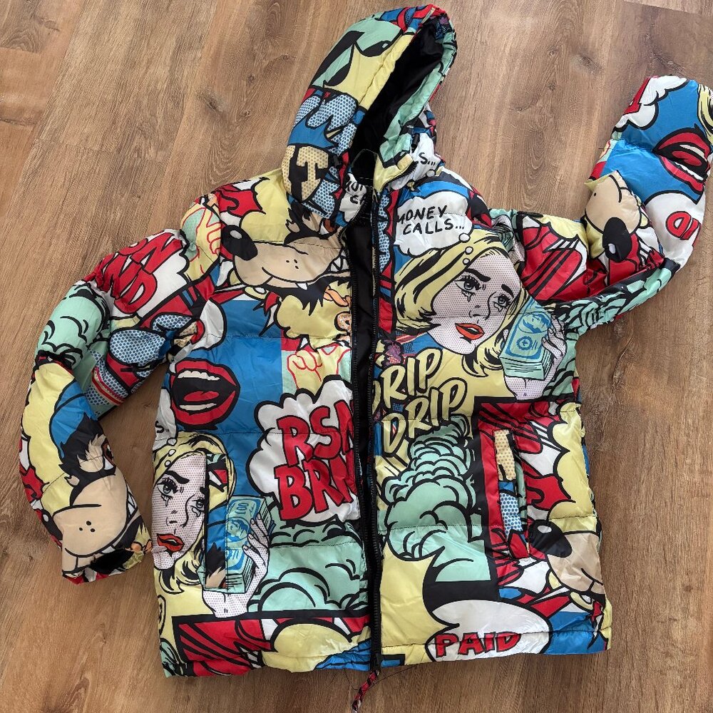 Pop Art Puffer Jacket Youth L/Men's S/M/L - Lichtenstein Style!